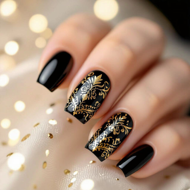 Black And Gold Nail Art gallery