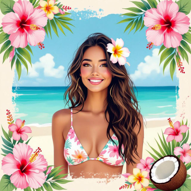 Hibiscus Flower Coconut Girl Aesthetic Wallpaper gallery