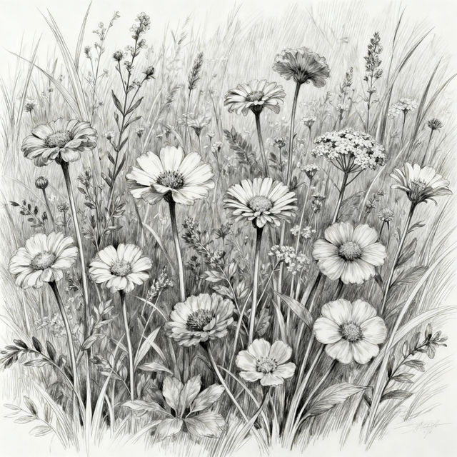 Wild Flower Drawings - AI Generated Art gallery