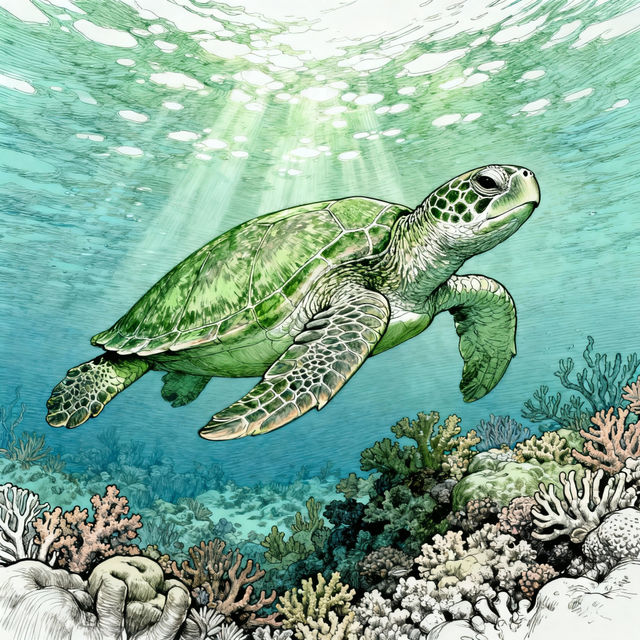 Green Sea Turtle Drawings - AI Generated Art gallery