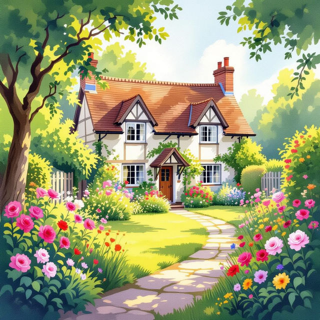 English Cottage Wallpaper - AI Generated gallery