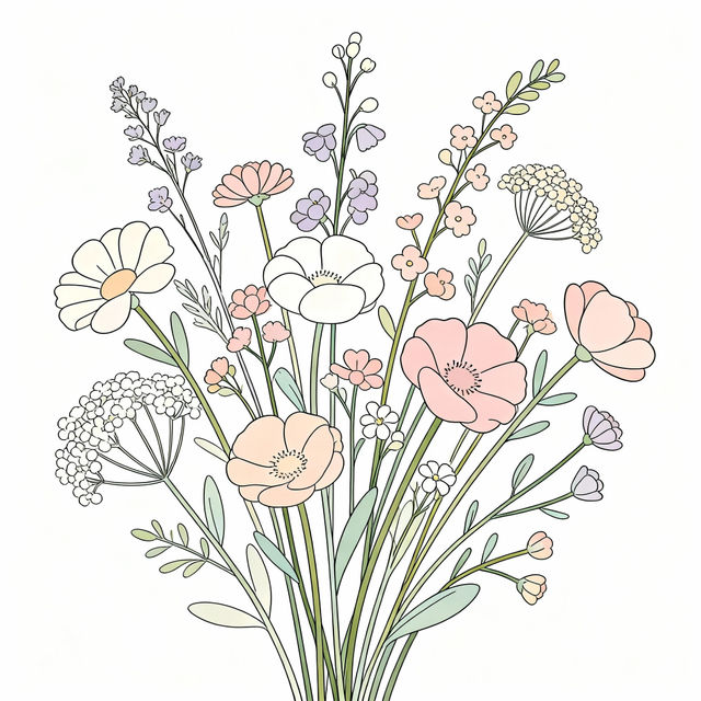 Easy Bouquet Of Flowers Drawings gallery