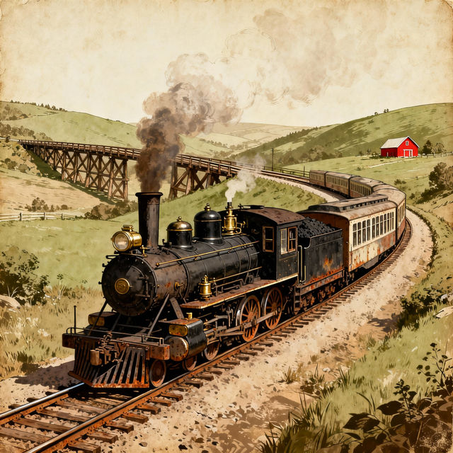 Old Train Drawings - AI Art gallery