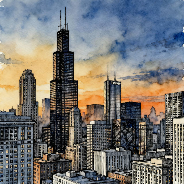 Chicago Skyline Drawings - AI Generated gallery