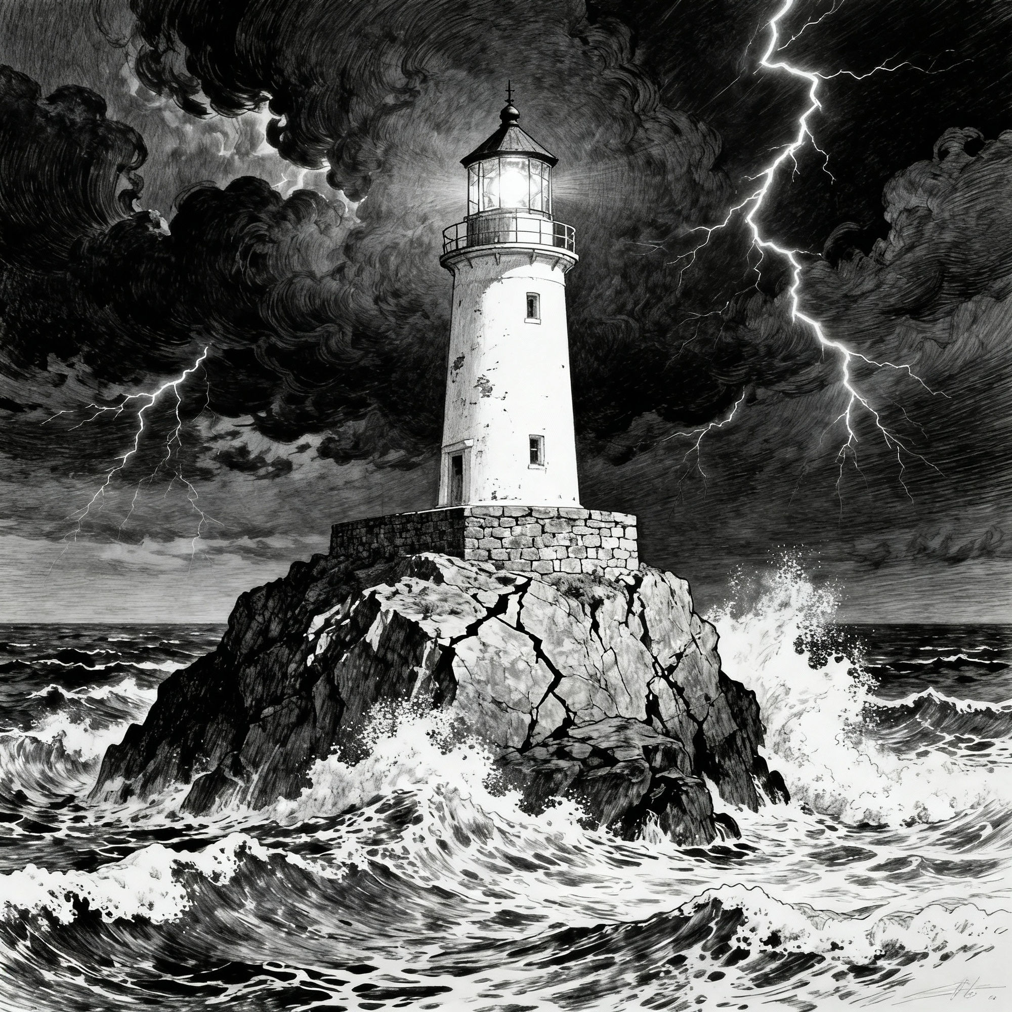Lighthouse Sketch Art - AI Generated Gallery | Nightcafe