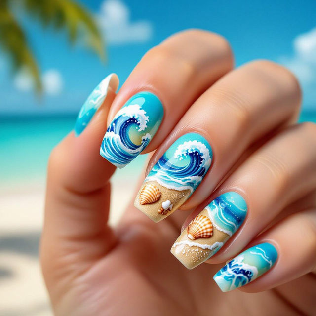 Beach Theme Ocean Nail Art gallery