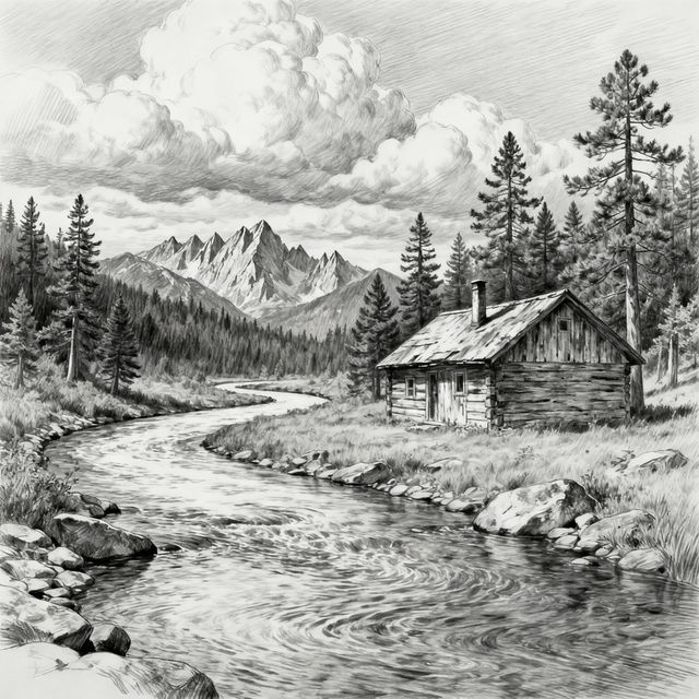 Pencil Landscape Drawings - AI Generated gallery