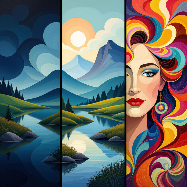 AI-Generated 3 Panel Art gallery