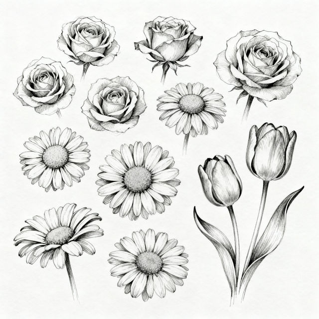 Easy Flower Sketches - Made With AI gallery