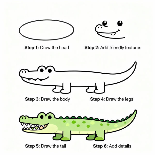 Crocodile Drawing - Easy Tutorials gallery
