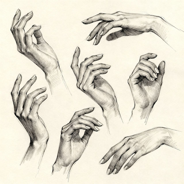 Female Hand Poses Drawing - AI Generated Art gallery