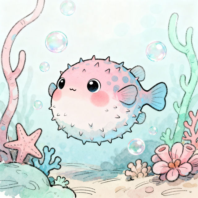 Puffer Fish Drawings - Created with AI gallery