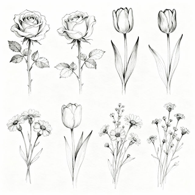 Easy Flower Sketches - AI Generated gallery