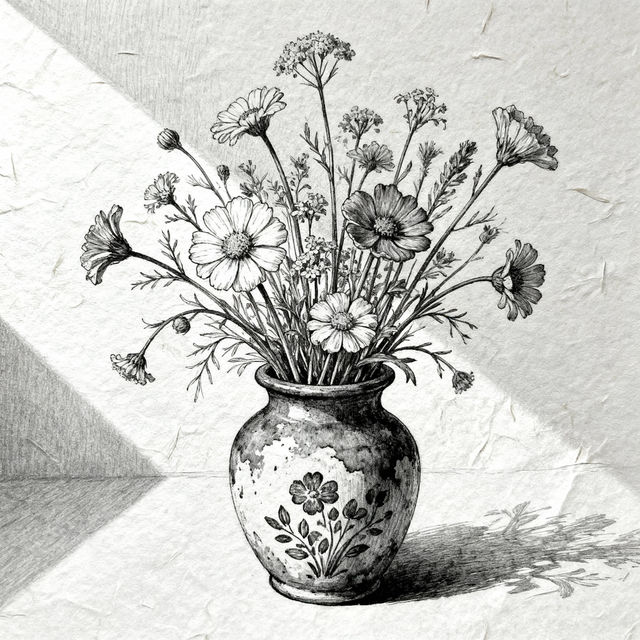 Flowers In Vase Drawing - AI Art gallery