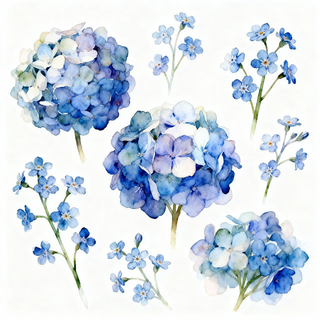 Blue Flowers Drawings - AI Generated Art gallery