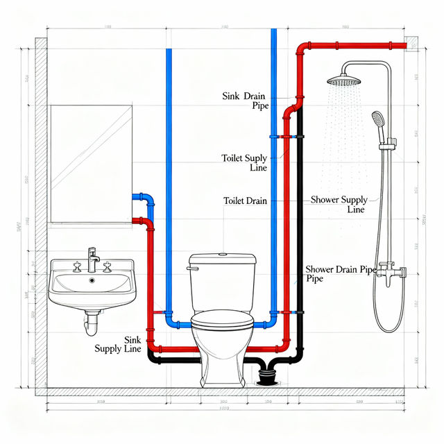 Bathroom Plumbing Layout Drawings - AI Generated gallery