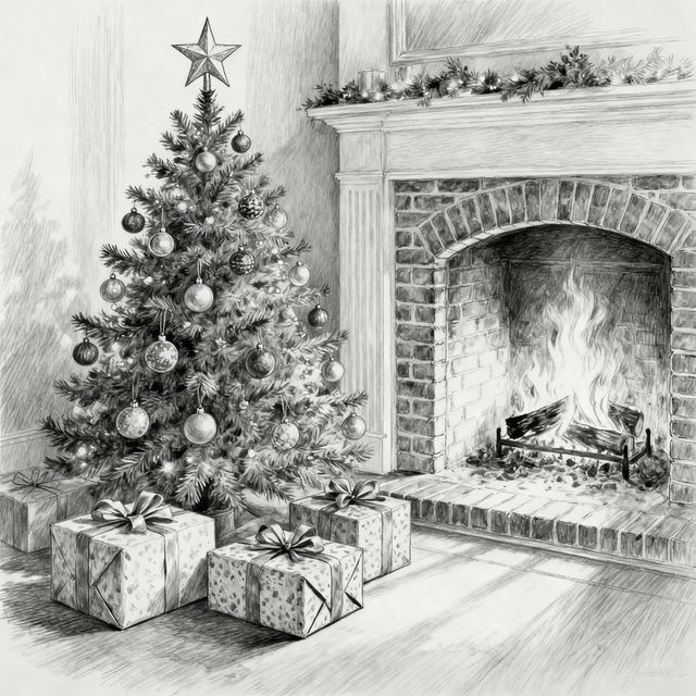 Pencil Sketch Christmas Drawings gallery