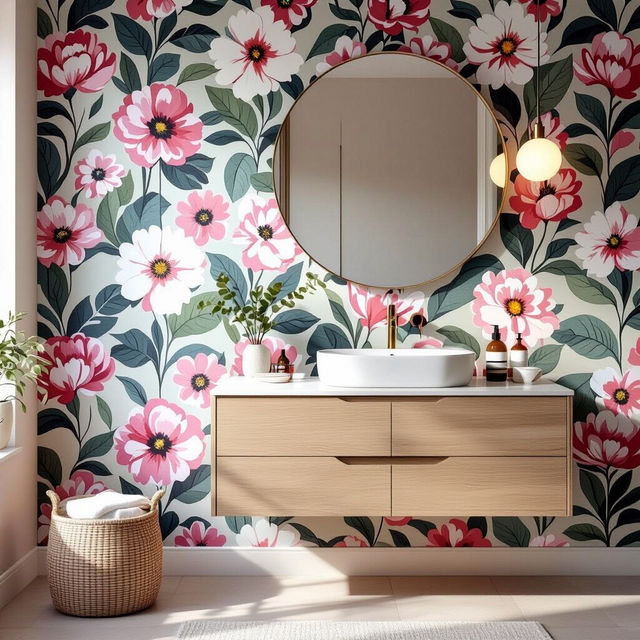 Wallpaper Accent Wall Bathroom gallery