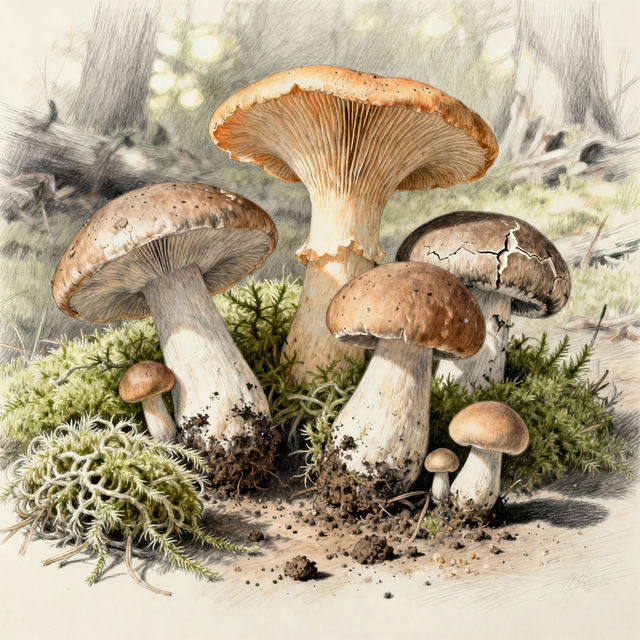 Realistic Mushroom Drawings - Made With AI gallery
