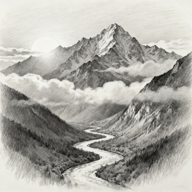 Mountain Sketch Art - Made With AI gallery