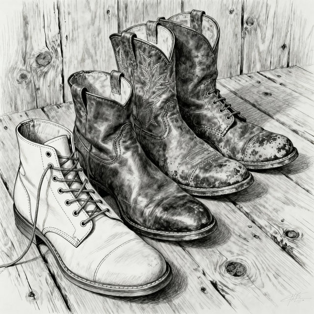 Drawing Of Boots - AI Art gallery