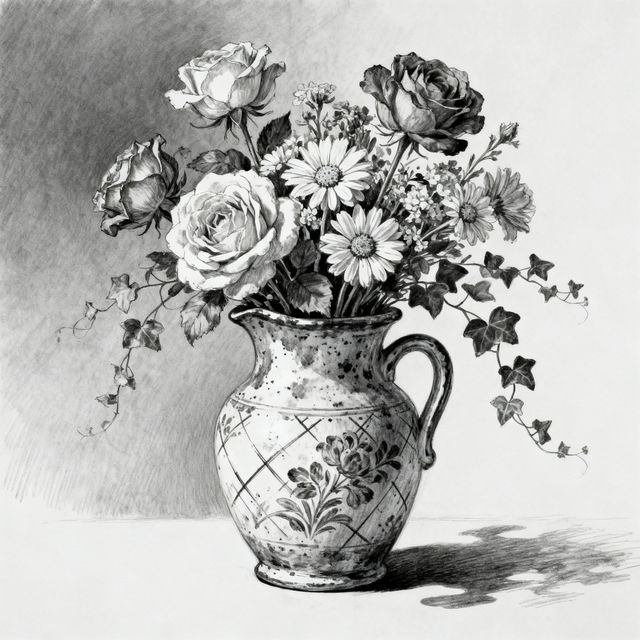 Vase of Flowers Drawings - AI Generated Art gallery