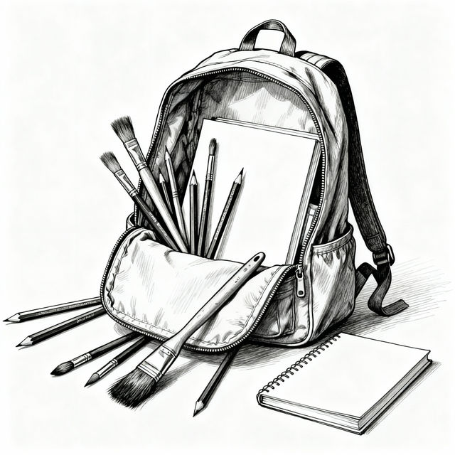 Open Backpack Drawing - AI Generated Art gallery