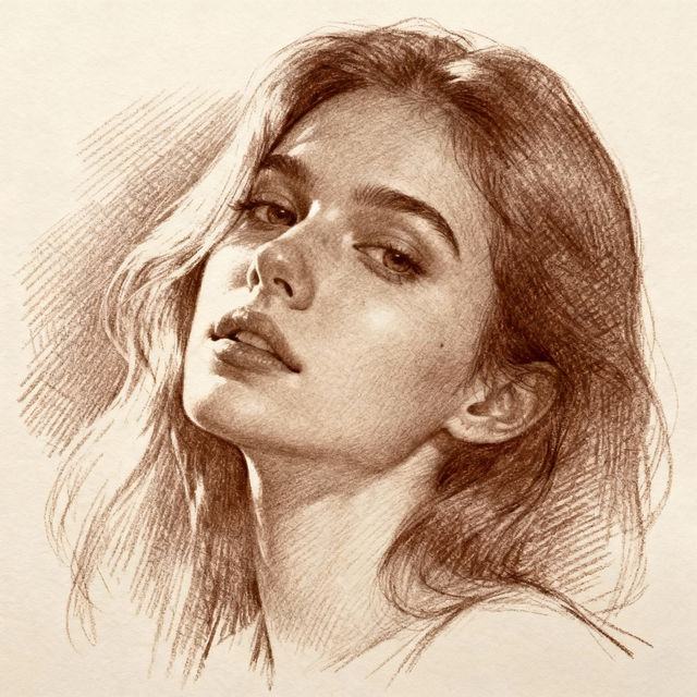 Pretty Girl Face Drawing - AI Generated Art gallery