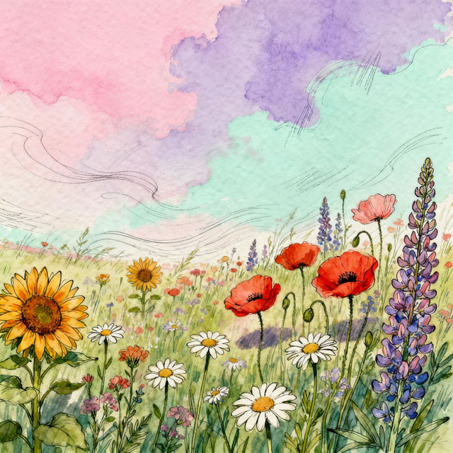 Flower Field Drawings - Made With AI gallery