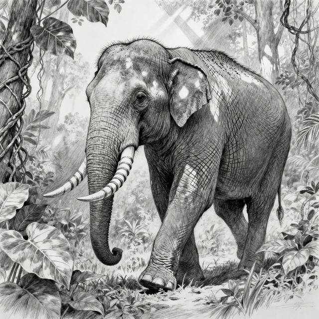 Asian Elephant Drawings - AI Generated gallery