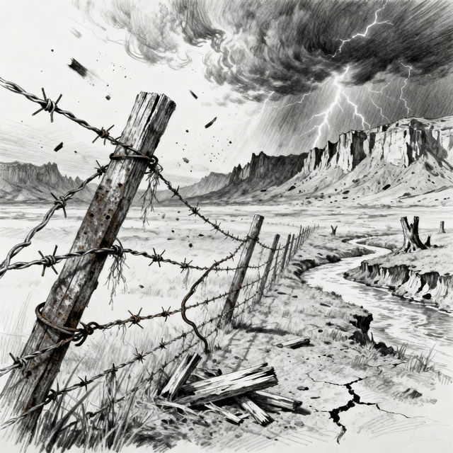 Barbed Wire Fence Drawings gallery