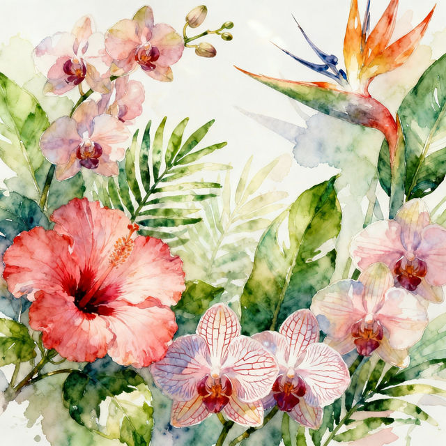 Tropical Flowers Drawings - AI Generated Art gallery