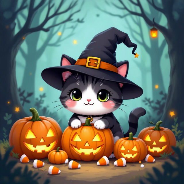 Kawaii Cute Halloween Cat Wallpaper gallery