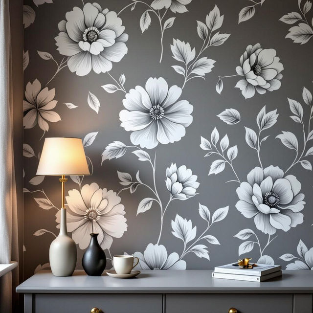 Grey Floral Wallpaper - AI Generated gallery