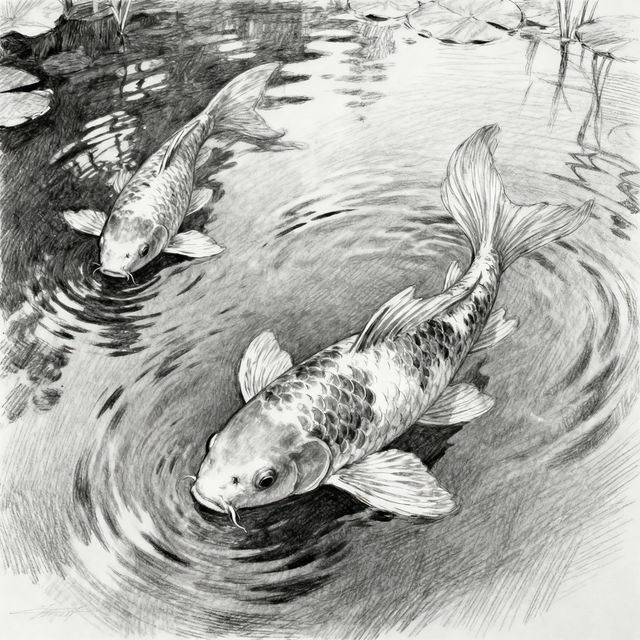 Pencil Koi Fish Drawings - AI Generated Art gallery