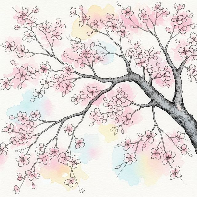 AI-Generated Cherry Blossom Tree Drawing gallery