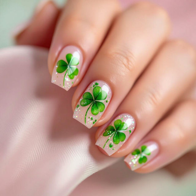 4 Leaf Clover Nail Art Designs gallery