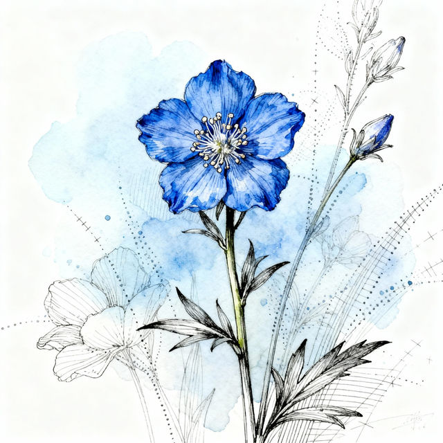 Blue Flower Drawings - AI Generated Art gallery
