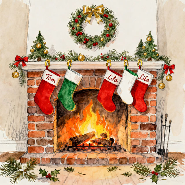 Christmas Fireplace Drawings - AI Generated gallery