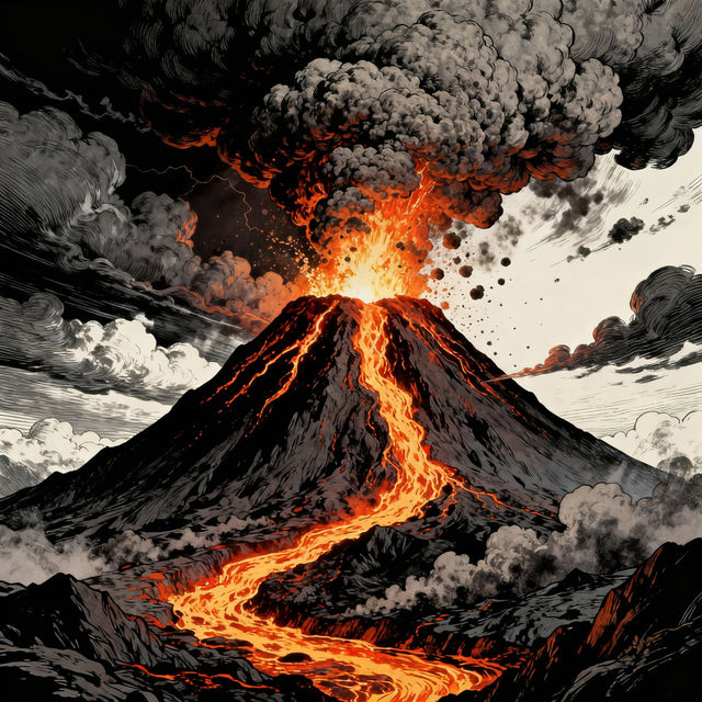 Volcano Eruption Drawings - AI Generated Art gallery