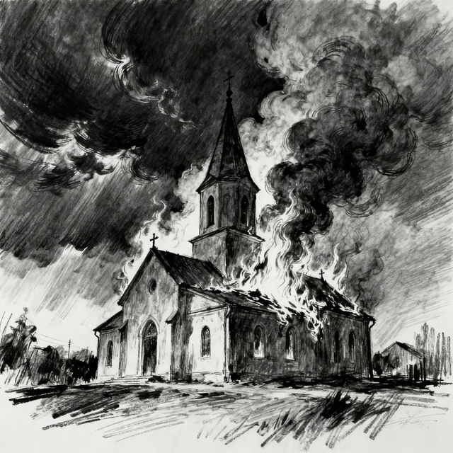 Church On Fire Drawings - AI Generated Art gallery