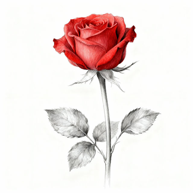 Rose With Stem Drawing - AI Generated Art gallery