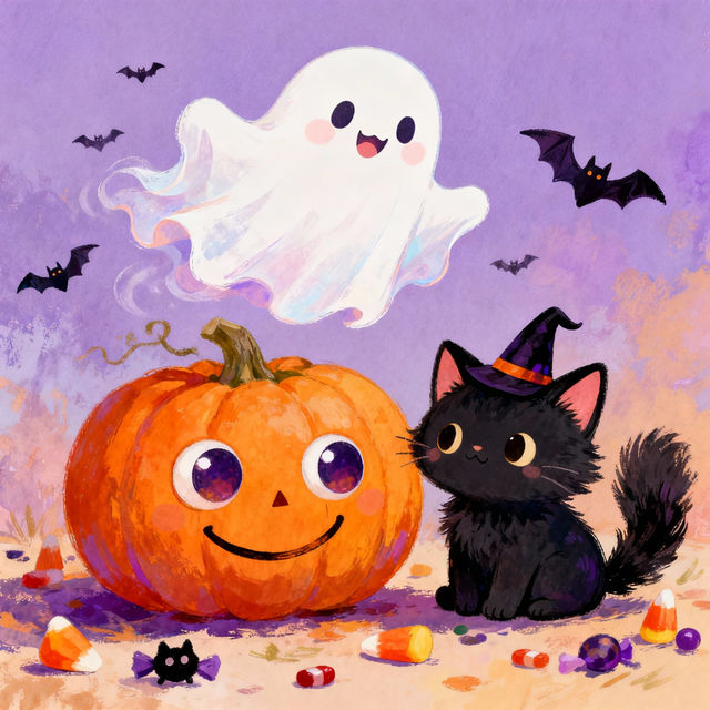 Adorable Cute Halloween Drawings - Easy AI Creations gallery