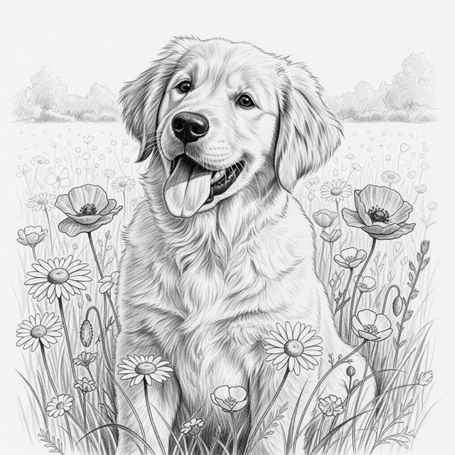 Explore AI-Generated Golden Retriever Drawings gallery