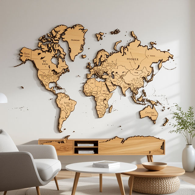 Wooden World Map Wall Art UK gallery