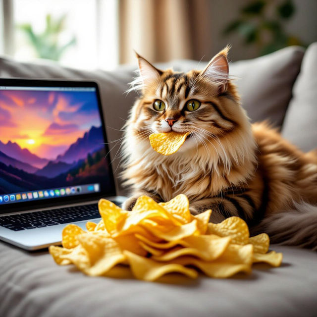 Cat Eating Chips Wallpaper gallery