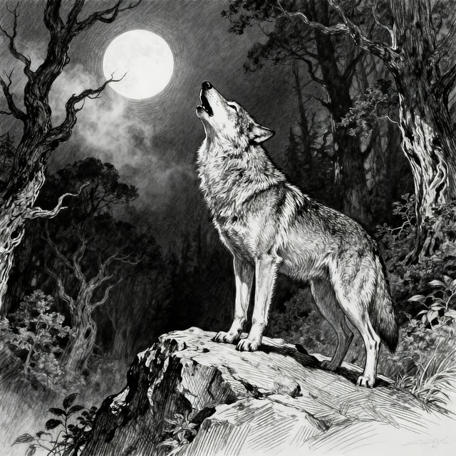 Howling Wolf Drawings - AI Generated Art gallery