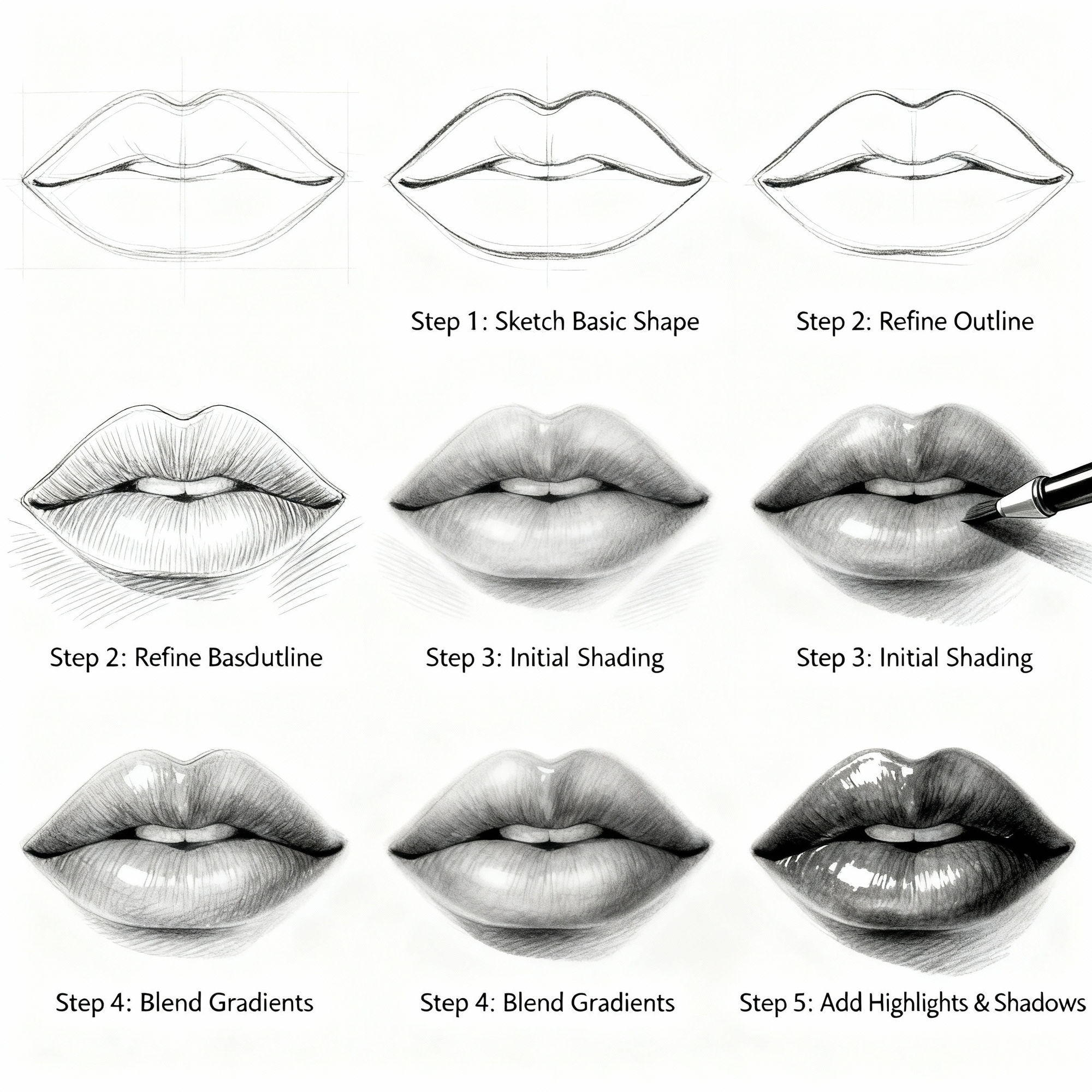 Lips Drawing Step By Step - AI Tutorial & Examples