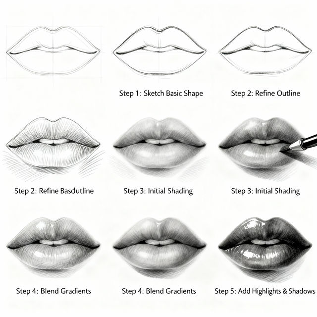 Lips Drawing Step By Step gallery