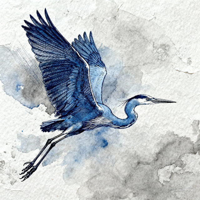 Blue Heron Drawings - AI Generated gallery